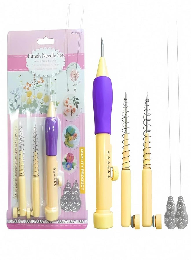 Tusmad Punch Needle Set for Beginners - Adjustable Embroidery Pen with 3 Needle Sizes & Threaders - DIY Craft & Needlework Tool Kit for Ribbon, Satin Stitch, Loop & Dimensional Embroidery - Purple - Image 1